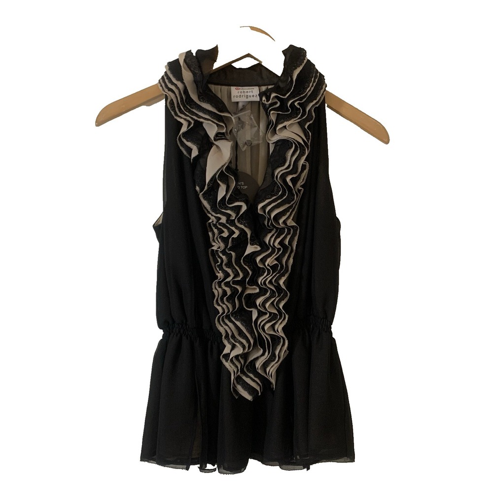 Target x Neiman Marcus Robert‎ Rodriguez Top XS Black Taupe Ruffled Whimsigoth